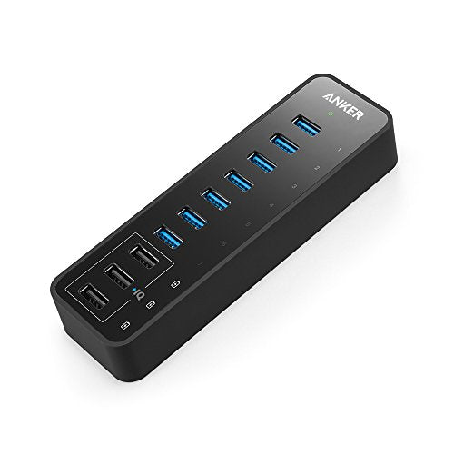 Anker 10 Port 60W Data Hub with 7 USB 3.0 Ports and 3 PowerIQ Charging Ports for Macbook, Mac Pro / mini, iMac, XPS, Surface Pro, iPhone 7, 6s Plus, iPad Air 2, Galaxy Series, Mobile HDD, and More
