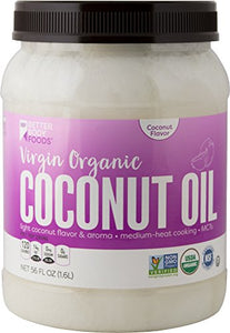 BetterBody Foods Virgin Organic Coconut Oil — Cold-Pressed and Unrefined Coconut Oil, Medium Temperature Cooking Oil, Great Alternative To Butter, Light Coconut Flavor and Aroma — 56 oz
