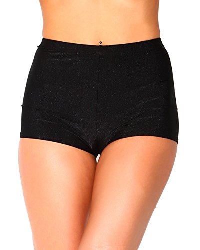iHeartRaves Black High Waisted Shiny Bootie Shorts Bottoms (Small)