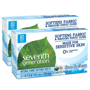 Seventh Generation Fabric Softener Sheets, Free and Clear, 80-Count (Pack of 2) Packaging May Vary -  - Seventh Generation - ProducerDJ.Market