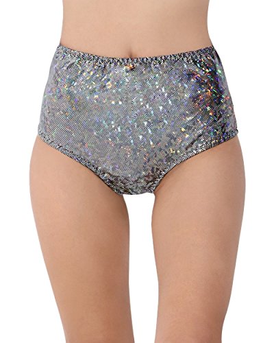 iHeartRaves Electro High Waisted Rave Booty Shorts (S/M, Hologram Black)