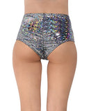 iHeartRaves Electro High Waisted Rave Booty Shorts (S/M, Hologram Black)