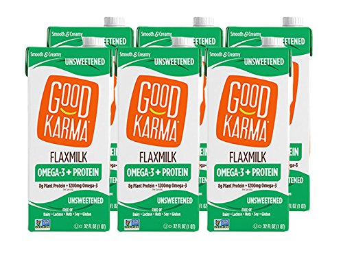Good Karma Flaxmilk Unsweetened 32 oz. (Shelf Stable 6 Pack) A Creamy Dairy Free Milk Alternative With Plant-Based Protein That Is Vegan Non-GMO Nut Free and Soy Free and Gluten-Free