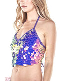 iHeartRaves Purple Party Monster Sequin Halter Crop Top Shirt (Small)