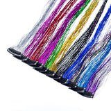 SWACC 22 Pcs Hair Tinsel Strands Colored Party Highlights Clip on in Hair Extensions Multi-Colors Hair Streak Synthetic Hairpieces (11 Colors 22 Pcs in Set -Sparkling & Shiny)
